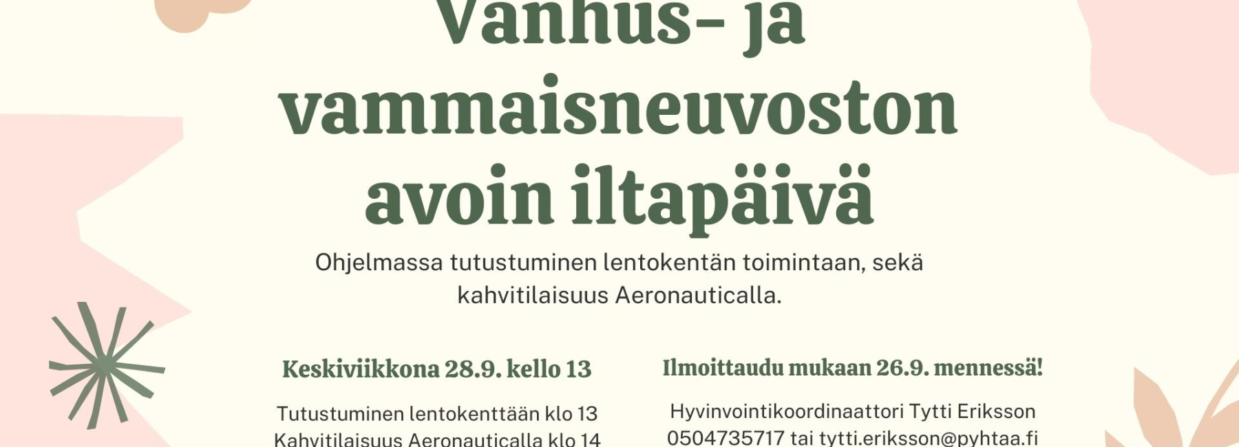 Vanhus- ja vanhaisneuvoston avoin iltapäivä -mainos