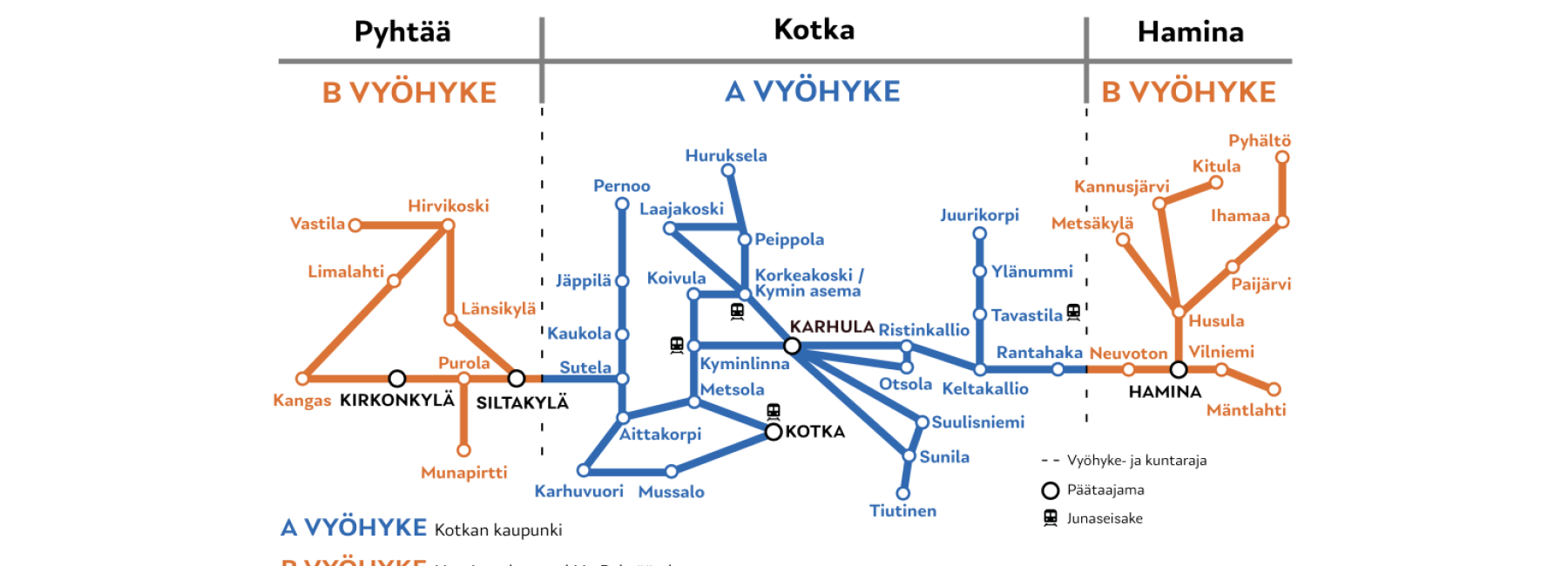 Joukkoliikenteen maksuvyöhykekartta 5.3.2025 alkaen