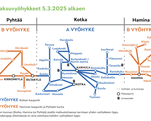 Joukkoliikenteen maksuvyöhykekartta 5.3.2025 alkaen